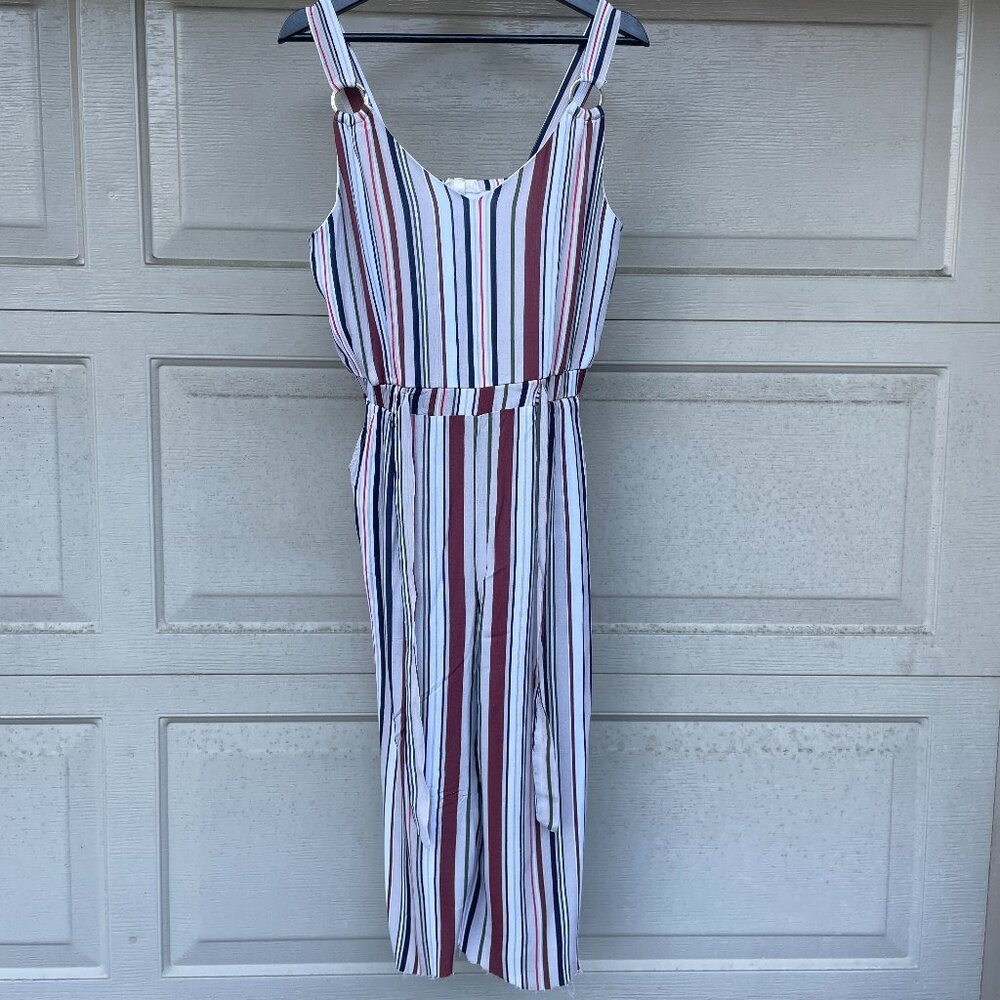Retro 70s Striped Culotte Jumpsuit Boho Festival Crop Wide Leg Gaucho